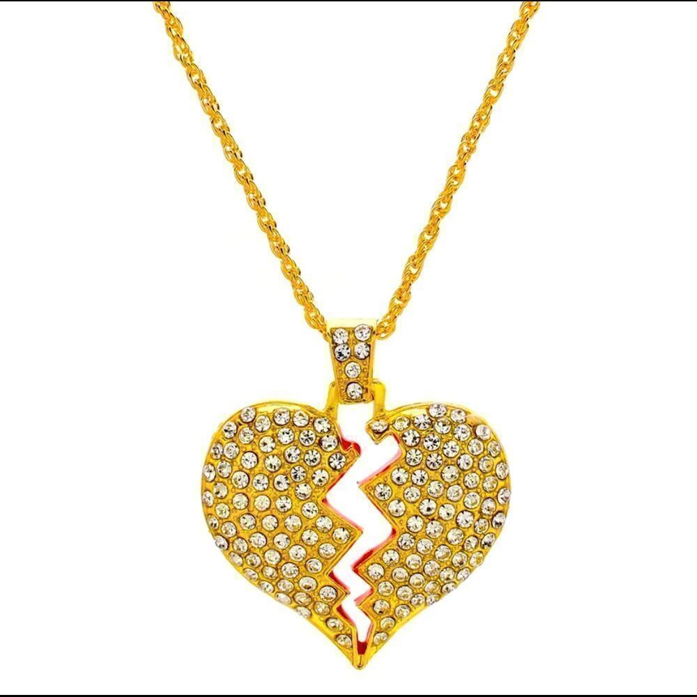 😄Brand New Statement Iced Out Heart Broken Pendant and Necklace - Picture 3 of 3